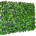 GLANT Expandable Fence Privacy Screen for Balcony Patio Outdoor,Decorative Faux Ivy Fencing Panel,Artificial Hedges (Single Sided Leaves) (4, Purple Flowers)