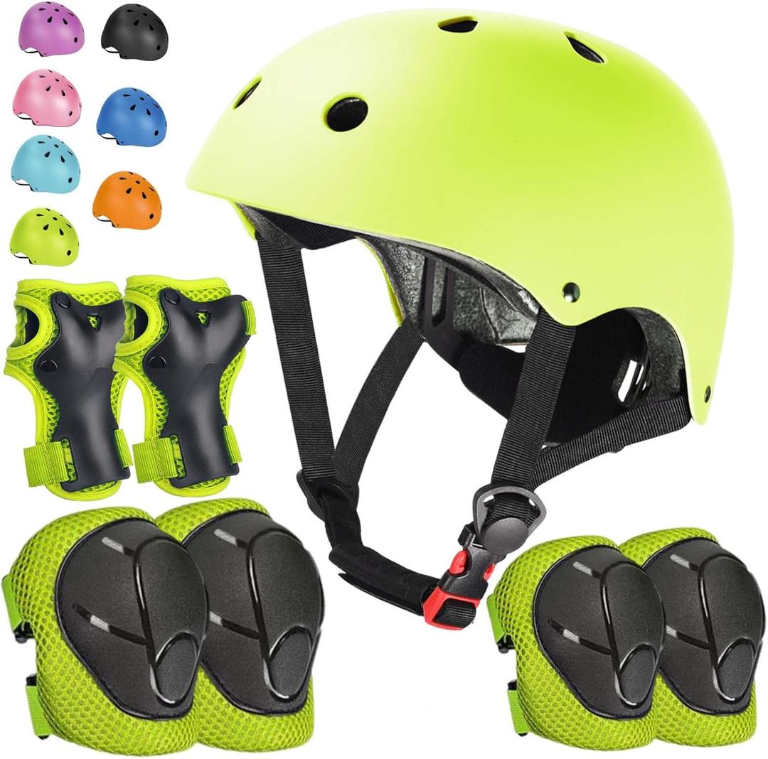 Kids Bike Helmet Set Adjustable Helmet for Ages 3-15 Kids Toddler Boys Girls Youth, Multi-Sport Bicycle Skateboarding Football Rollerskating Scooter Rollerblade Balance Bike Helmets (Medium: 20.47"-22.83" / 8-14 year, Light green)