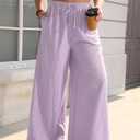 TARSE Womens Linen Striped Gingham Wide Leg Pants Palazzo Drawstring Lounge Pajama Pants Cute Casual Trousers with Pockets (XL)