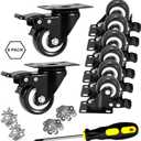 2" Caster Wheels Set of 8, Heavy Duty Casters with Brake, No Noise Locking Casters with Polyurethane (PU) Wheels, Swivel Plate Castors Pack of 8
