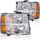 PIT66 Headlights Assembly Pair Compatible With Chevy Silverado 1500 2007-2013/Silverado 2500 3500 & HD 2007-2014 Clear lens Chrome Housing Amber Reflector Driver & Passenger Side Front Headlamp (Basic Style)