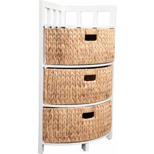 happimess Quart 3-Tier Acacia Wood Corner Cabinet 34", White (14.37"D x 14.37"W x 33.86"H)