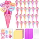 Demonwer 24 Set Mother's Day Flower Bouquet Craft Kit DIY Flower Greeting Card Handmade Bouquet Cards Craft Gifts for Valentine School Classroom Exchange Gift Party Supplies (Heart)
