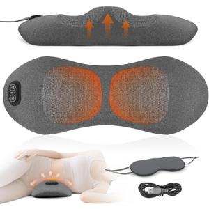 3-in-1 Back Massager with Heat & Vibration, Smooth Spine Triple Fusion Lumbar Support Pillow for Lower Back and Sciatica Pain Relief, Deep Tissue Relaxation for Bed or Office Chair
