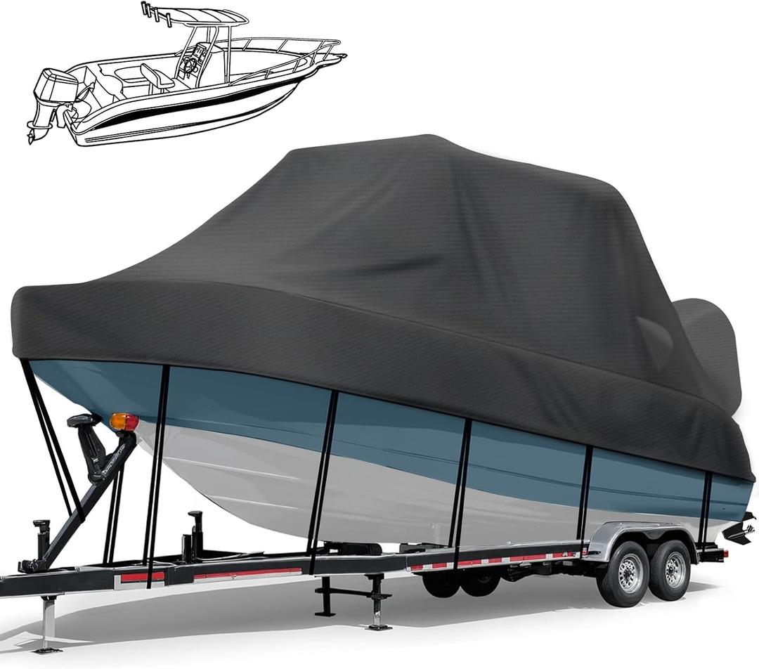 1200D Waterproof T-Top Boat Cover, Hard Top Boat Covers 24-26 ft, Black
Trailerable Heavy Duty Boat Covers With Motor Cover, Fits Center Console Boats With T-Top Roof, Beam Up To 108"