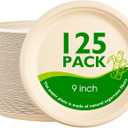 9 Inch 125 Pack Compostable Paper Plates, Biodegradable Heavy Duty Disposable Plates, Round Unbleached Brown Plates Made from Natural Sugarcane Fibers, for Party, Camping, Picnic