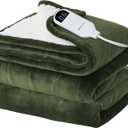 Bedsure Electric Blanket Twin - Soft Flannel Heated Blanket, Fast Heating with 10 Time Settings & 6 Heat Settings, Warm Gift for Grandma (62x84 inches, Olive Green)