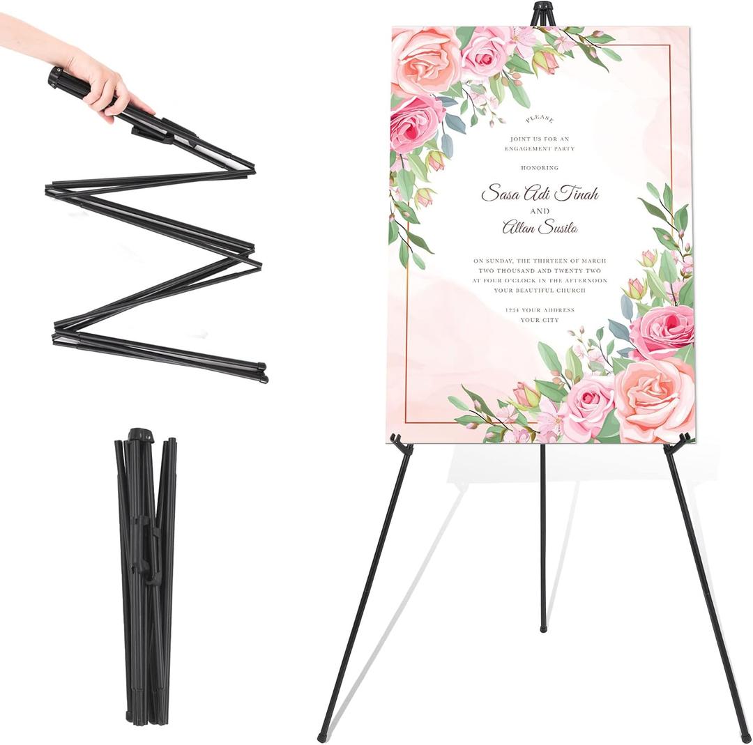 Easel Stand for Wedding Sign & Poster 63'' Easels for Display Portable Art Easel for Floor Adjustable Metal Easel Black
