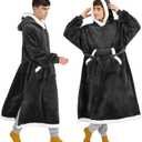 Bedsure Wearable Blanket Hoodie, Long Hooded Blanket Sweatshirt as Christmas Birthday Gifts for Men, Cozy Sherpa Hoodie for Adult, Oversize, Charcoal