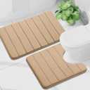 Buganda Bathroom Mat Set, 2 Piece Memory Foam Bath Mat and U-Shaped Toilet Rug, Machine Wash Dry, Soft Non Slip Absorbent Bath Rug for Bathroom, Shower and Tub (30" x 20"+24" x 20", Camel)