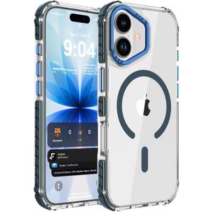 DEERLAMN Strong Magnetic Case for iPhone 17 Pro 6.3-Inch,[Compatible with Magsafe][Military Grade Drop Protection] Clear Slim Shockproof Protective Phone Cover-Transparent+Blue