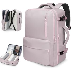 Prezon 35L Travel Backpack | 180° All-Open Design | Multi-Pockets | Airline Approved Carry on |15.6 inch Laptop Compartment |USB Port |Perfect for Travel Business College Bookbags|Men Women, Dark Pink