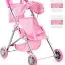 GAGAKU Baby Doll Stroller for Toddlers, Foldable Toy Stroller with Storage Basket and Bag, Diapers - Reborn Doll Accessories for Girls & Kids Ages 3+, Pink