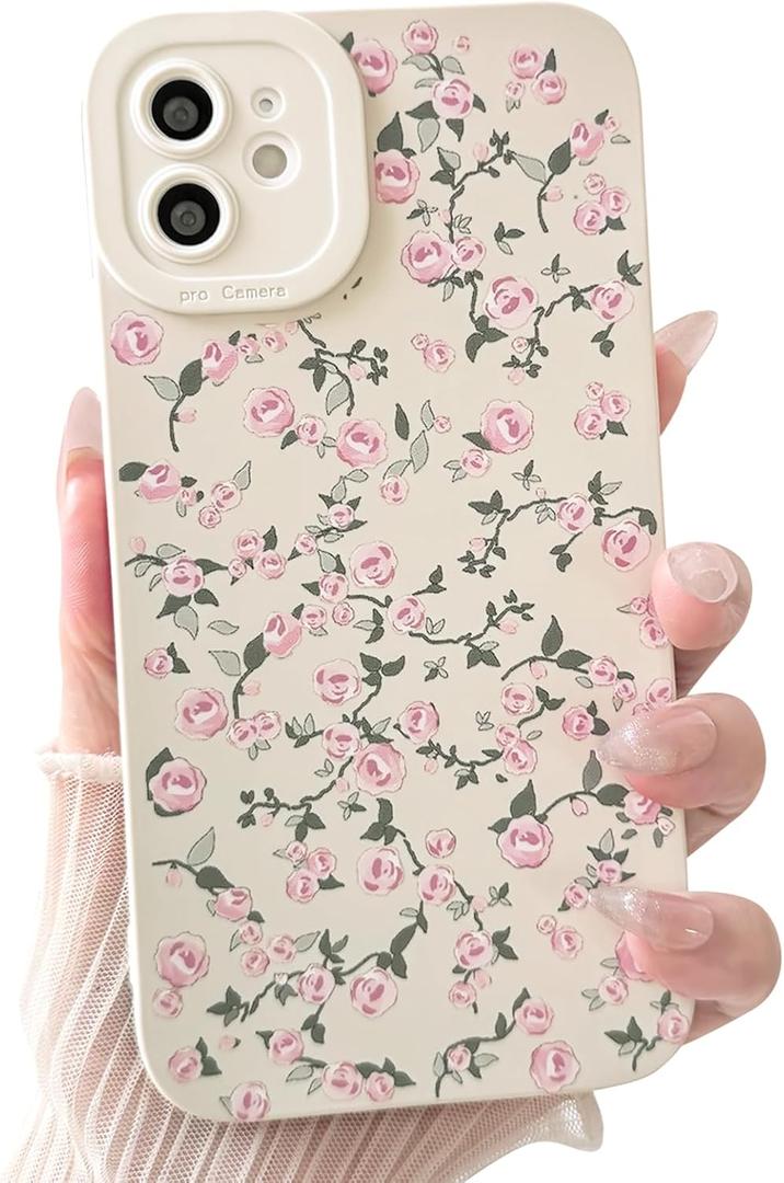 NITITOP Compatible with iPhone 11 Case Cute Aesthetic Flower Floral Vintage Rose Pattern Design for Women Girls Soft TPU White Back Shockproof Protective Phone Cover - Light Pink