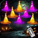 Halloween Decorations Outdoor,8PCS Glowing Witch Hats Halloween Decor with Remote Control,Waterproof Battery Operated Hanging Ghosts Lights for Home Tree Porch Yard Garden Outside Decoration