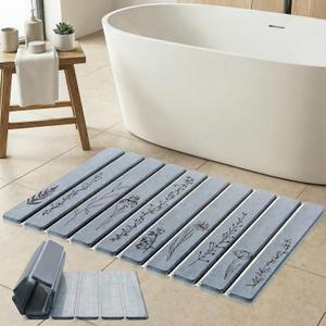 Extra Large Black Floral Super Absorbent Quick Dry Stone Bath Mat 32x20