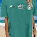 Oversized Graphic Tee Shirt for Women Summer Beach Vacation Clothes Casual Short Sleeve Loose Fit Basic T Shirt Top (Medium, Green-2)
