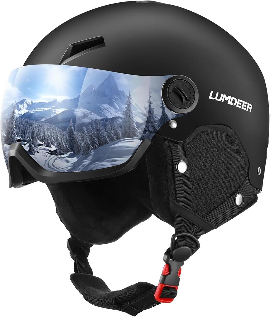LUMDEER Ski Helmet with 2 in 1 Visor Goggles, UV Protection Snowboard Helmet, Certified Ajustable Snow Sport Helmets for Men Women Skiing, Skating, Snowboarding, Dark, Large