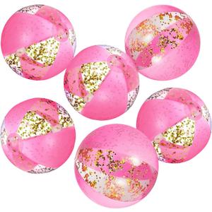 6 Pcs 12 Inch Inflatable Glitter Beach Ball Swimming Pool Party Balls Large Pink Beach Sand Balls Confetti Pools Ball Decorations for Summer Pool Party Supplies