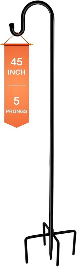 Ottsuls Bird Feeder Pole, 45 INCH Heavy Duty Shepherds Hooks for Outdoor with 5 Prong Base, Adjustable Stand Hanger for Garden Plant, Hummingbird Feeder, Lantern, Hanging Wedding Decor (Pack of 1)