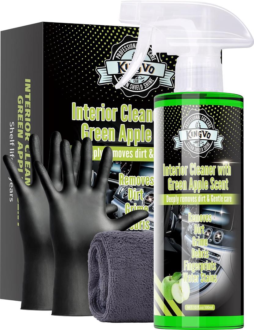 2 x Kingvo Interior Car Cleaner, Car Seat Cleaner Cleaning Kit Carpet Shiny Stuff Deep Cleans Rubber Floor Mat Truck,Green Apple Scent
