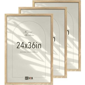 VCK 24x36 Poster Frame Set of 3 - Natural Solid Wood, Exclusive Wood Grain Picture Frame, Wall Hanging