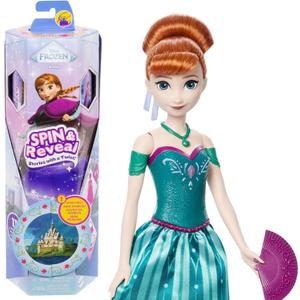 Mattel Disney Frozen Anna Fashion Doll Set, Spin & Reveal with 11 Surprises Including 5 Accessories, 5 Stickers & Play Scene, Inspired by Disney Movie