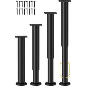 4 Pcs Adjustable Height Bed Support Legs for Bed Frame/Bed Center Slat, Metal Adjustable Furniture Legs 10-17 inch for Bed/Sofa/Cabinet/Couch/Dresser/Table,Heavy Duty Bed Replacement Legs Black