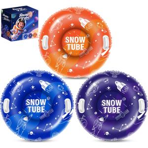 3 Pack 36" Snow Tubes - Inflatable Snow Sled for Kids & Adults, Heavy Duty Sled for Teens Snow Sledding with Hard Bottom & Handles, Winter Snow Toys Gifts for Outdoor Family Tubing Fun,  Space Style