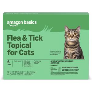 Amazon Basics Preventative Flea and Tick Topical Treatment for Cats (Over 1.5 lbs), Fast Acting and Long Lasting, 6 Count