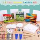 15Pack 8x10 Inch Canvas and Easel Set, Sip and Paint Kit for Adults,Art Canvas Bulk with Easels Stands, Trays,Small Paint Brushes,12 Colors Mini Acrylic Paint Set for Couples,Kids and Party Supplies