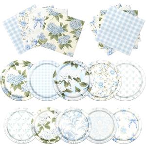 60Pcs Floral Plates and Napkins-Blue White Party Supplies Vintage Flower Tea Party Decorations for Birthday,Baby Shower
