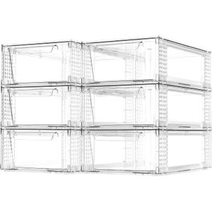 6 Pack Clear Stackable Storage Drawers, 3.95" H Easily Assemble Acrylic Organizer Bins - Multi-Use for Make up, Closet, Pantry, Bathroom, Medicine, Kitchen Cabinet & Undersink Organization