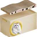 Plastic Cat House with Scratching Board, Foldable Feral Cat Shelter, Waterproof Weatherproof for Outdoor Indoor Use