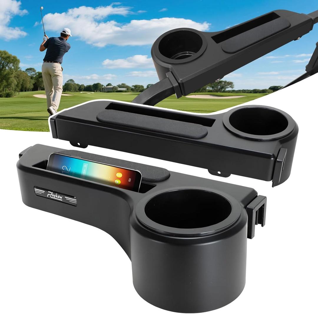 Roykaw Golf Cart Armrest No Drilling Rear Seat Arm Rest, Universal Compatible with EZGO Club Car Yamaha Square Frame Model, with Cup Holder & Phone Holder, Easy to Store & Waterproof (Black)