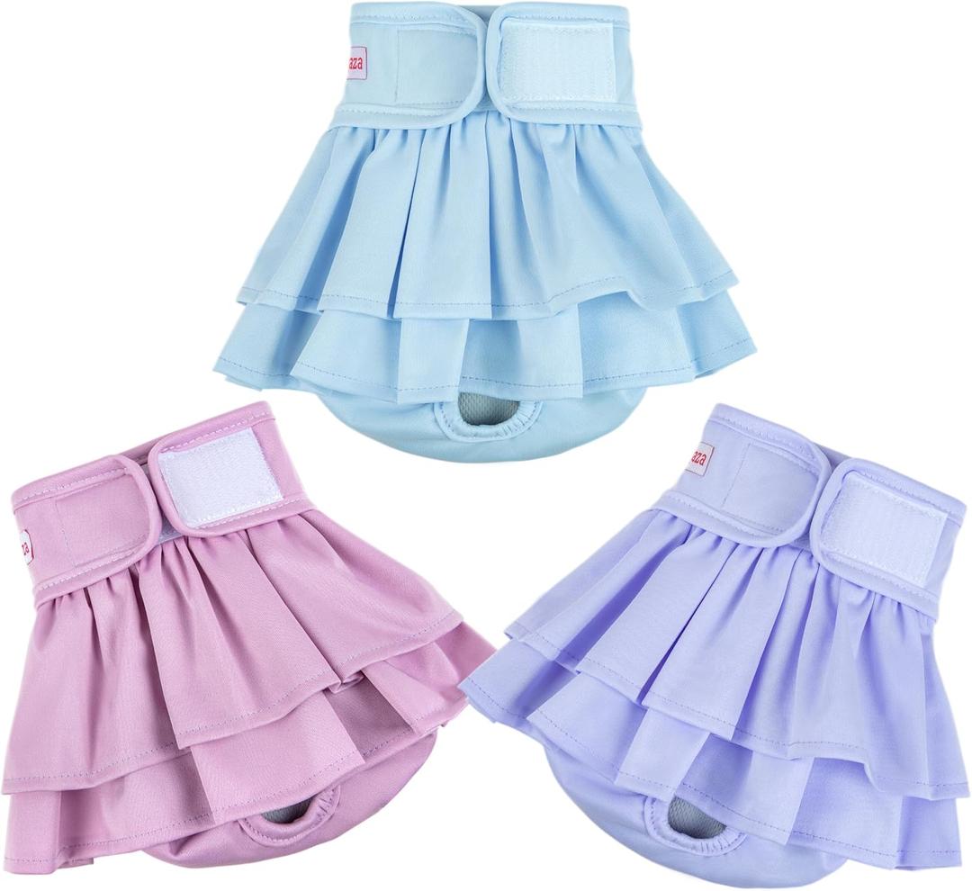 Female Dogs Diapers Belly Bands(3Pack), Washable Reusable Female Skirt Doggy Wraps Panties for Doggie Puppy Pooping Potty Training Incontinence Marking Paal para Perro Morandi Pink Purple Blue Small