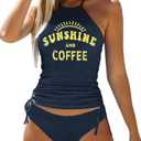 Womens Two-Piece Tankini Set Cow Skull with Leopard Print Sets Swimwear Tankini Top Sets Swimwear (Small, Black)