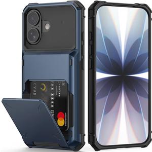 Nvollnoe Compatible with iPhone 17 Case with Card Holder[Store 5 Cards] Dual Layer Heavy Duty Shockproof Wallet Case with Hidden Card Slot Large Storage Cover for Men&Women 6.3''(Blue)