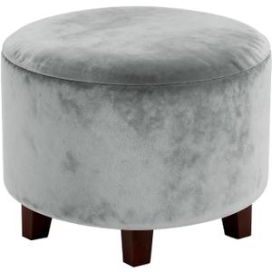 Uxcell Velvet Round Footstool Slipcover, Stretch Foot Stool Protector Covers Plush Furniture Protector Cover with Elastic Bottom for Footstool Living Room Bedroom(Small, Light Gray)