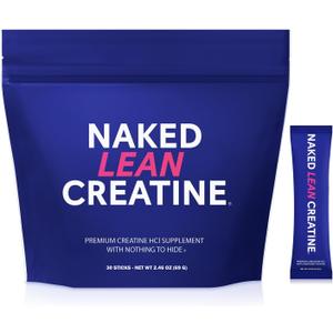 NAKED Lean Creatine HCl Stick Packs - Unflavored Con-Cret Creatine Hydrochloride with Organic Prickly Pear Extract, Electrolytes - Muscle Growth, Strength & Cognitive Support - 30 Servings