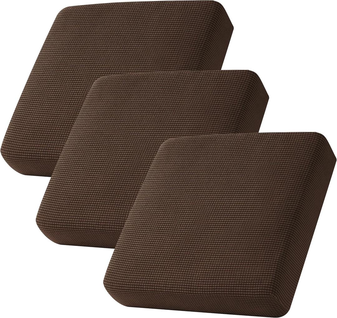 CHUN YI 3Piece Stretch Couch Cushion Covers, Sofa Seat Slipcovers for Pets, Suitable for Armchair Loveseat Sofa with Spandex Jacquard Washable Fabric(3Piece,Chocolate)
