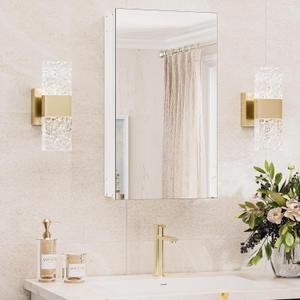 TokeShimi 14x24 Bathroom Mirror with Storage Tempered, Aluminum White Recessed Medicine Cabinet with Mirror Frameless Stepless Adjustable Shelf, Surface Mount Medicine Cabinet for Bathroom