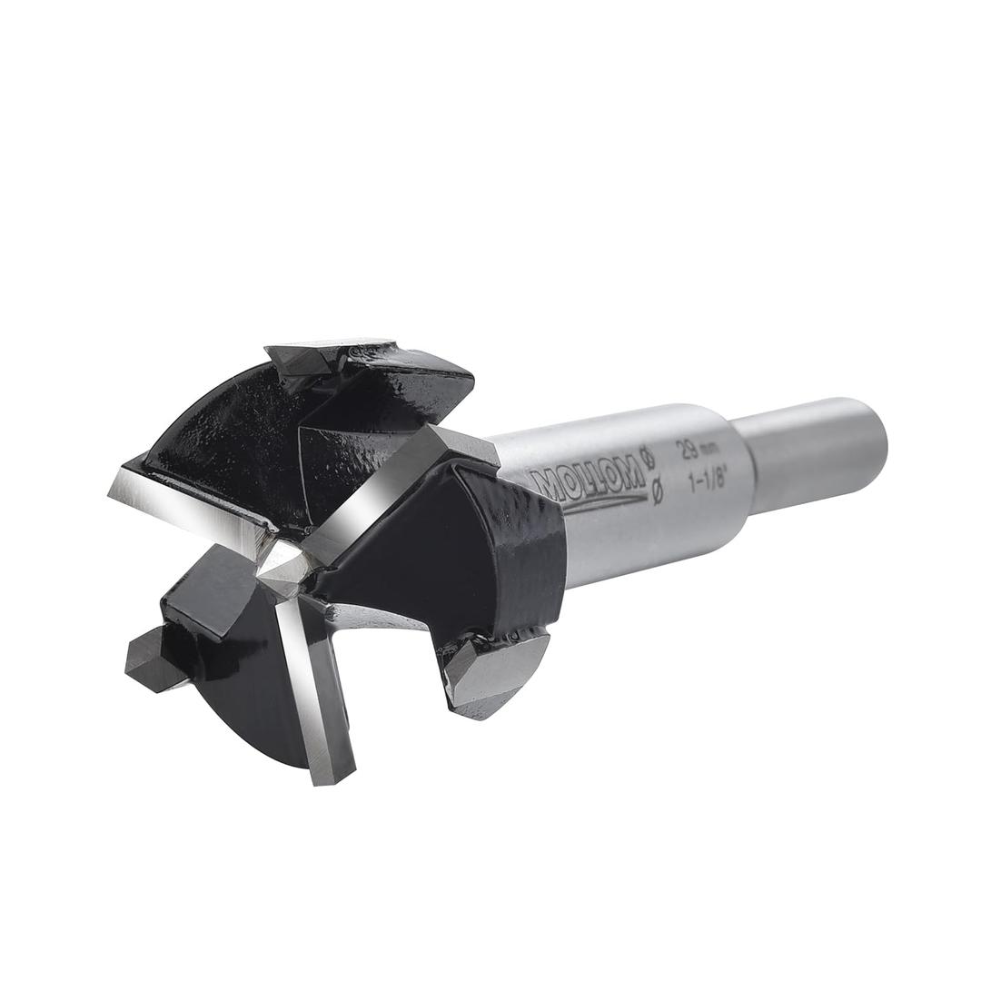 Mollom (29mm|1-1/8") Triple Flute Forstner Drill Bit for Woodworking with 3-Cutter YG8 Carbide Tipped of 2.0mm,Hinge Cutter Tool Kits for Hard Soft Wood, Plastic, Plywood