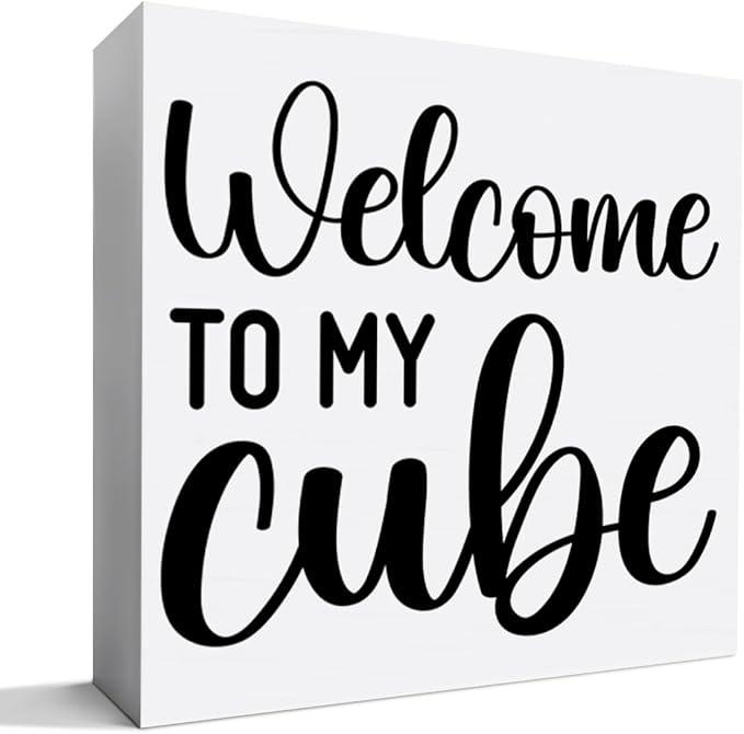 Funny Office Cubicle Desk Decor Wooden Sign, Funny Office Decoration for Work Women Men, Gifts for Coworker Colleague Boss, Welcome To My Cube