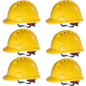 4 Pt. Suspension Hard Hat Bulk Safety Helmets Adjustable Ratchet Hard Hats, Vents & Sweat Cotton Brow Pad - ABS Construction Safety Helmets for Work Sites & Outdoor Labor (Yellow, 6 Pack)