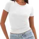 Darong Womens Basic T Shirts Summer Outfits Crew Neck Short Sleeve Back Cut Out Crop Tops Slim Fit Tees Y2k Clothing (White, L)