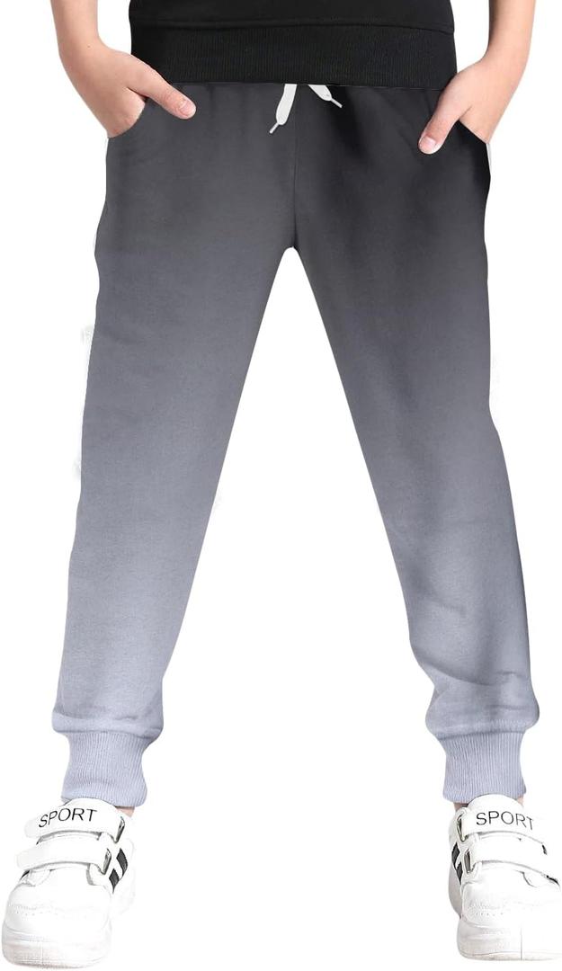 UNICOMIDEA 6-16T Boys Pants Girls Funny Joggers Sports Sweatpants with Drawstring (6-7 Years, Black White 01)