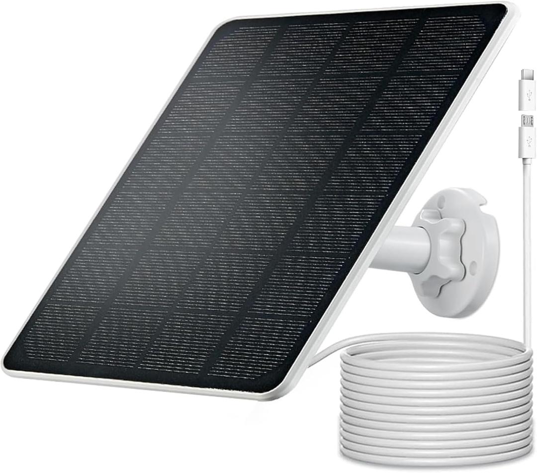 Solar Panel Charger for Arlo Essential 2K Outdoor(2nd Gen)/Essential XL Camera(2nd Gen)/Essential Spotlight, USB C and Micro USB Plug, 9.8ft Cable, Weatherproof (1Pack)