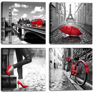 YMYXMC33 Black and White Wall Art Canvas Print Paris Eiffel Tower City Picture Red Rose High Heels Girl Silhouette Pictures Decor Living Room Bedroom 16"x16"x4
