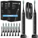 Aquasonic Black Series Ultra Whitening Toothbrush  ADA Accepted Electric Toothbrush- 8 Brush Heads & Travel Case  40,000 VPM Electric Motor & Wireless Charging - 4 Modes w Smart Timer (Pack of 2)